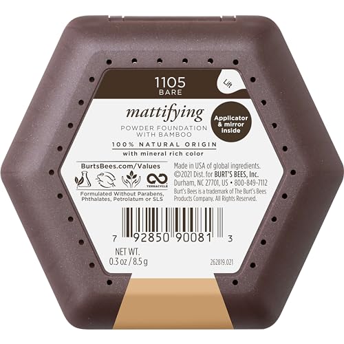 BURT’S BEES 100% NATURAL MATTIFYING POWDER FOUNDATION, BARE – 0.3 OUNCE