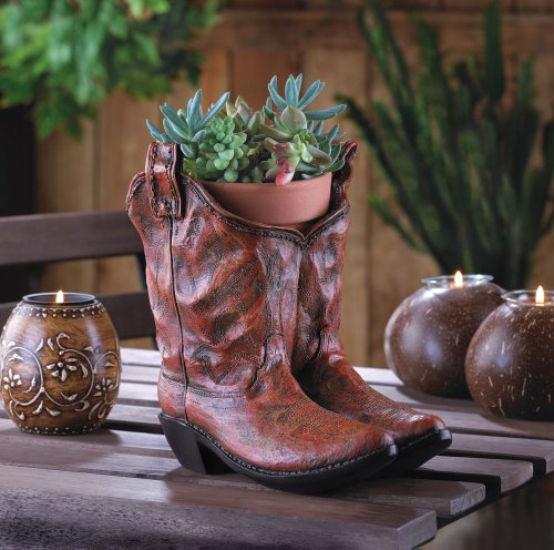 Rustic COWBOY BOOT Country Ranch Statue Flower Pot Garden plant Planter