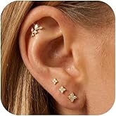 Bheop 14K Gold Plated Stud Earrings for Women Trendy Hypoallergenic Gold Silver Cartilage Tragus Earring Set for Multiple Piercing Dainty Cute Small Helix Earrings Stack Jewelry for Men