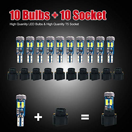 DODOFUN High Bright White T5 37 74 PC74 PC37 LED Bulb with Twist Lock Socket for Dashboard Instrument Panel Gauge Cluster Light and Map Vanity Mirror Glove Box Indicator Light