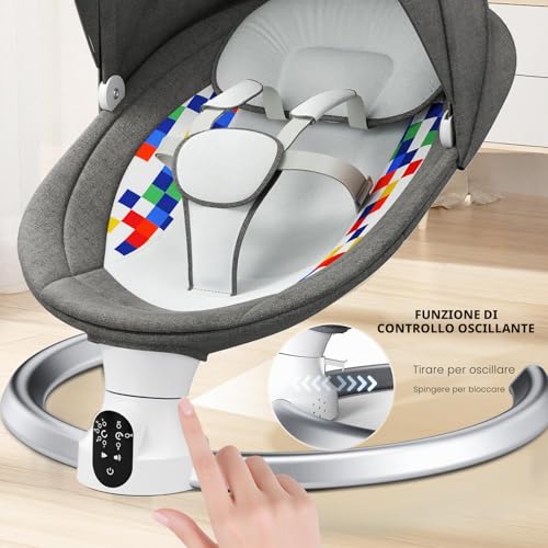 Ixdregan APP Operation Baby Bouncer, 5-Point Harness Improved Electric Baby Swing with 3 Timers, 5 Speed Swing, 10 Musics, Baby Bouncer, Bluetooth Soft Padded 0-9 kg