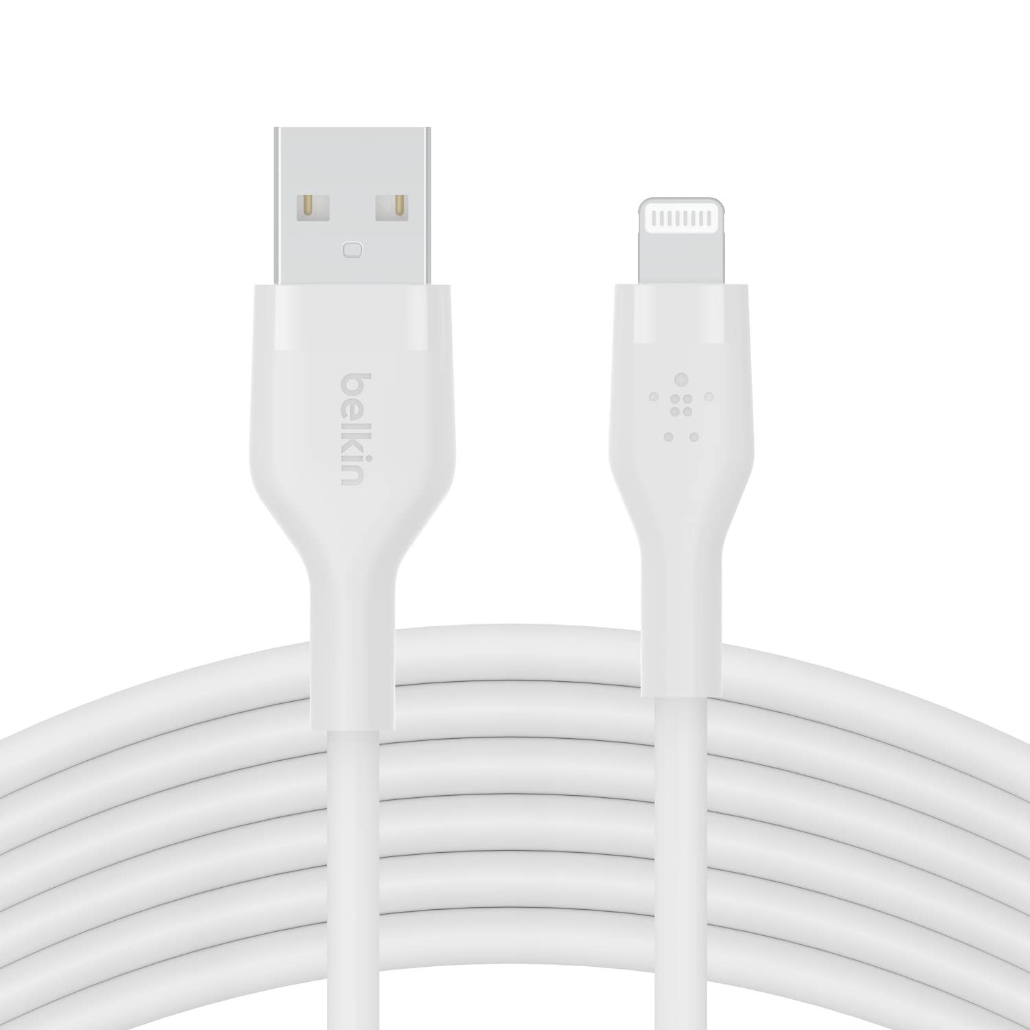 Belkin BoostCharge Flex Silicone USB Type A to Lightning Cable (3M/10FT), MFi Certified Charging Cable for iPhone 14/14 Plus, 13, 12, Pro, Max, Mini, SE, iPad and More – White