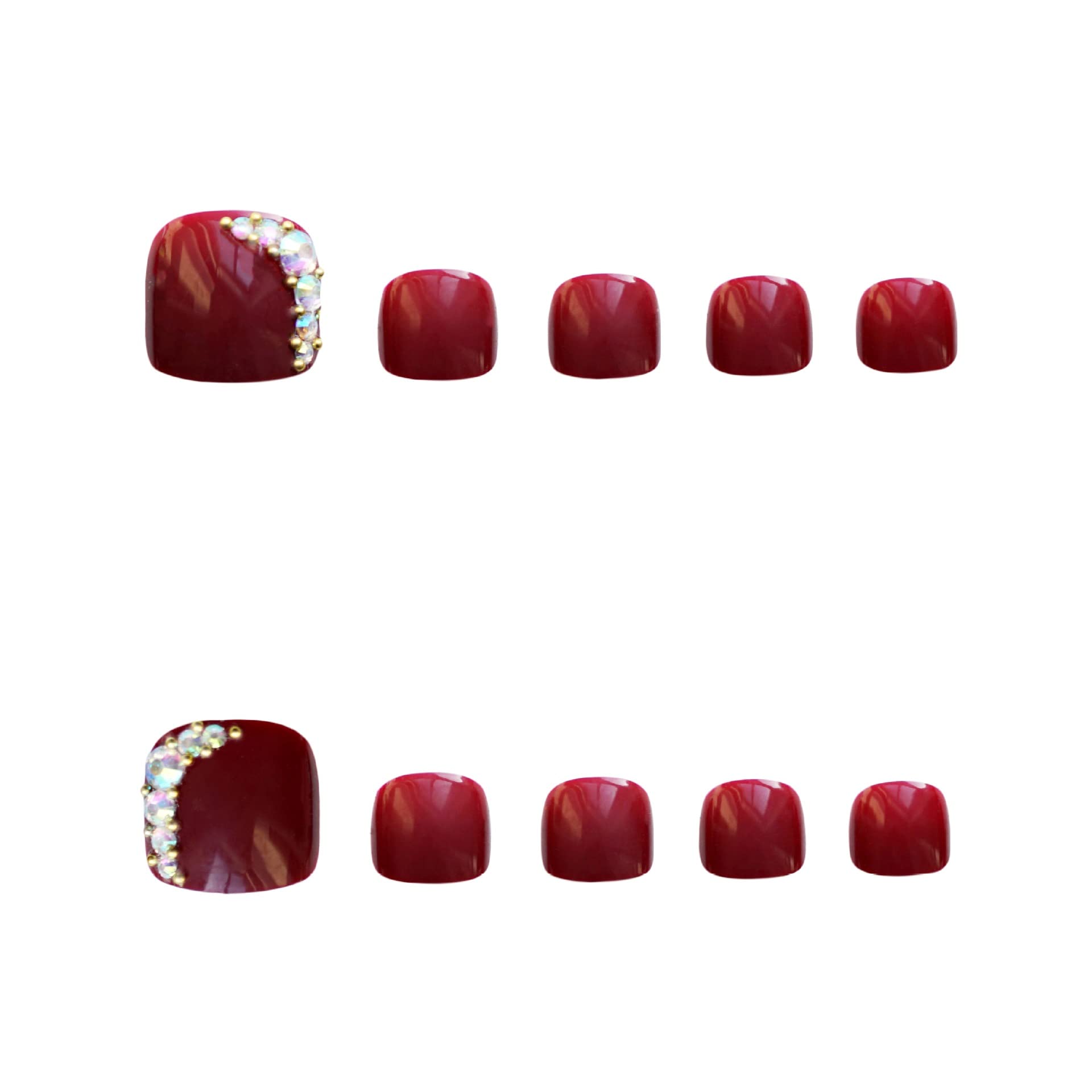 YONAIL 24 pcs Fake Toenails For Big Toes Short Glitter False Toenails Press On Toenails for Women and Girls Acrylic Fake Toe Nails Full Cover Wine Red Toe Nails