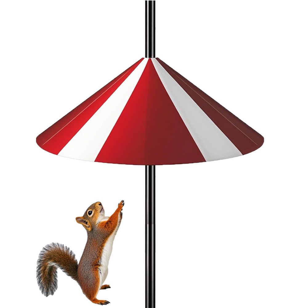 Photo 1 of Squirrel Baffle for Bird Feeder Pole?Squirrel Proof Bird feeders for Outdoor Hanging Birds Feeder,Pole Mount Guards for Shepherd Hooks .1Pack (1, Red and White)
