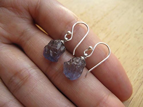 Raw Iolite earrings,E45,925 sterling silver ear wire,Drop length = 23 mm,Iolite drop earrings,Iolite earrings
