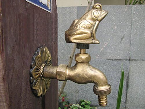 YAJO Frog Decorative Antique Brass Garden Outdoor Faucet - With a Set of Brass Quick Connecter for 1/2" Inches Hose