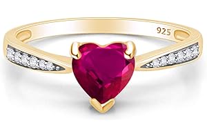 AFFY Solitaire Heart Promise Ring for Women Center 7MM Simulated Birthstone with White CZ, Stackable Gemstone Ring in 14K Gold Plated 925 Sterling Silver, Jewelry Gift for Her