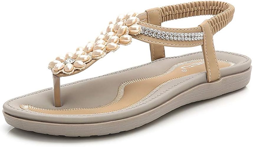 Amazon.com | Sandals female 2019 new flower pearl diamond decorative solid color women's shoes 