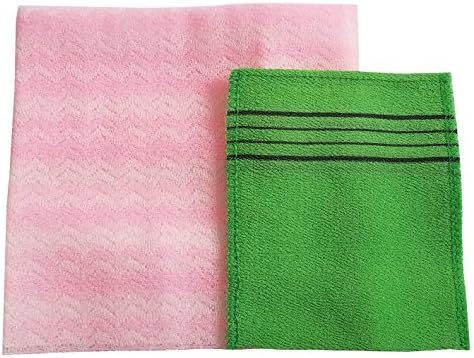 Nylon Korean Beauty Skin Bath Wash Cloth/Towel & Viscos Exfoliating Bath towel Set (Pink)