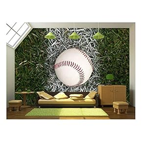 a Close Up of a Baseball Sitting on The Foul Line. - Removable Wall Mural | Self-Adhesive Large Wallpaper - 66x96 inches