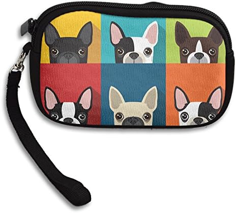 Cartoon Boston Terriers Bulldog Coin Purse Wallet Wristlet Pouch Coin Wallet Zipper Change Holder