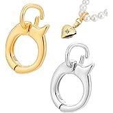 AHANDMAKER 2Pcs 2 Colors 925 Sterling Silver Double Bail Clasps Pendant Bails Necklace Enhancer Clasp 10mm Bracelet Extension Clasp Rings Connector Carabiner for Anklet Keychain DIY Jewelry Making