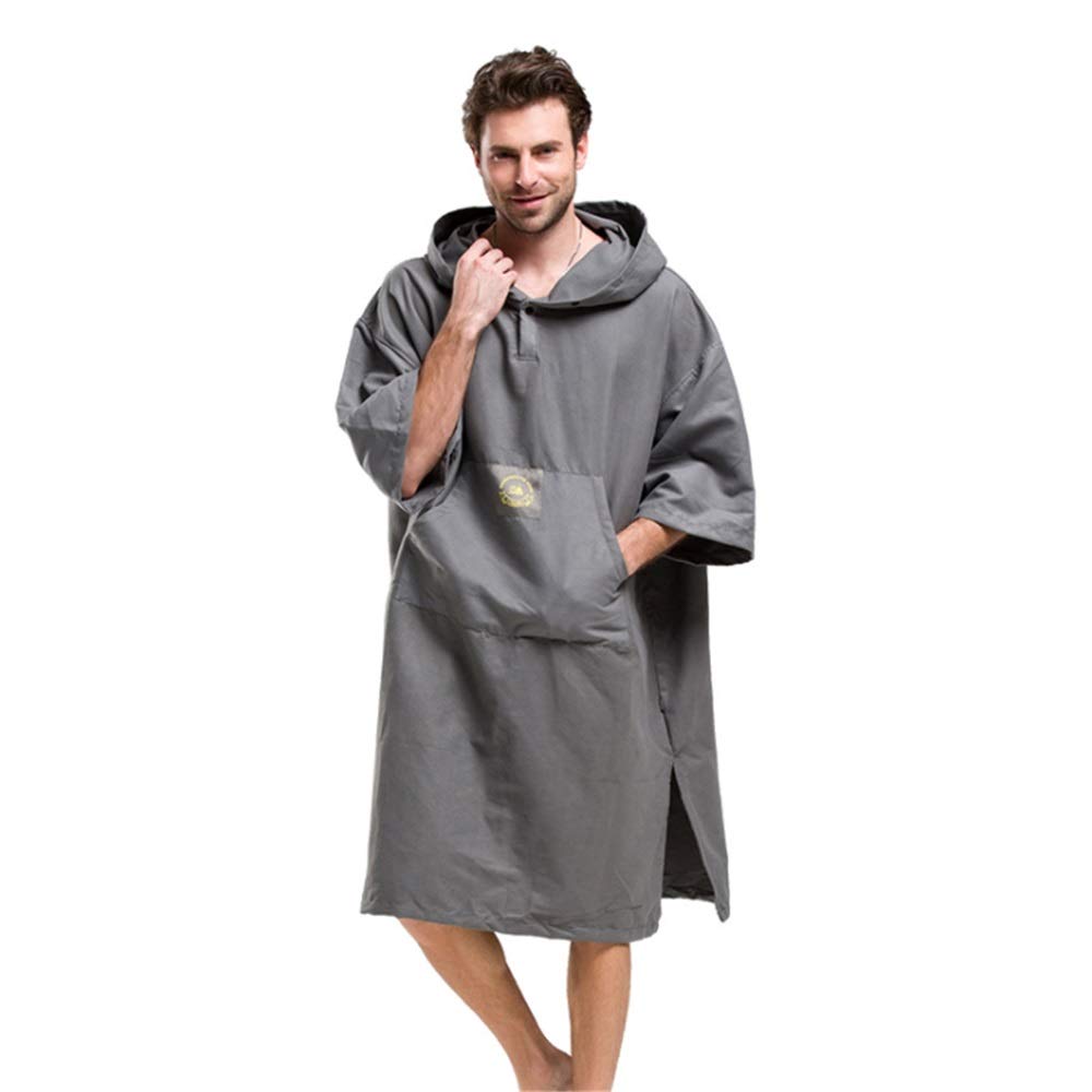 人気no 1 本体 サーフポンチョタオル 特大ピュアグレーメンズサーフポンチョ 速乾性コンパクトビーチフード付きタオルカバーアップバスローブマイクロファイバー交換可能服ウェットスーツ交換タオルスイミングバスローブ付きフードポケット半袖砂防 サーフィン用水泳