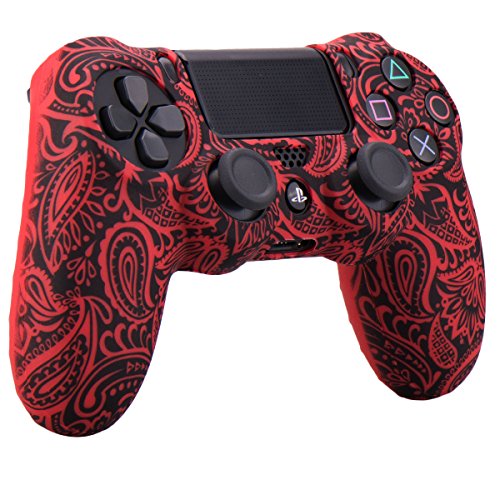 YoRHa Water Transfer Printing Flowers Silicone Cover Skin Case for Sony PS4/slim/Pro Dualshock 4 Controller x 1(red) with Pro Thumb Grips x 8 - Thumbnail 4