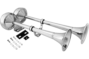 Vixen Horns Loud Powerful Dual Stainless Steel Trumpets Marine Electric Train Horn for Boats/RV/Trucks 12V Chrome VXH2112MAR