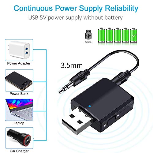 Joypro Portable Bluetooth 5.0 Transmitter and Receiver, 3-in-1 Wireless 3.5mm Adapter for TV PC Headphones Speakers Home/Car Stereo Sound System
