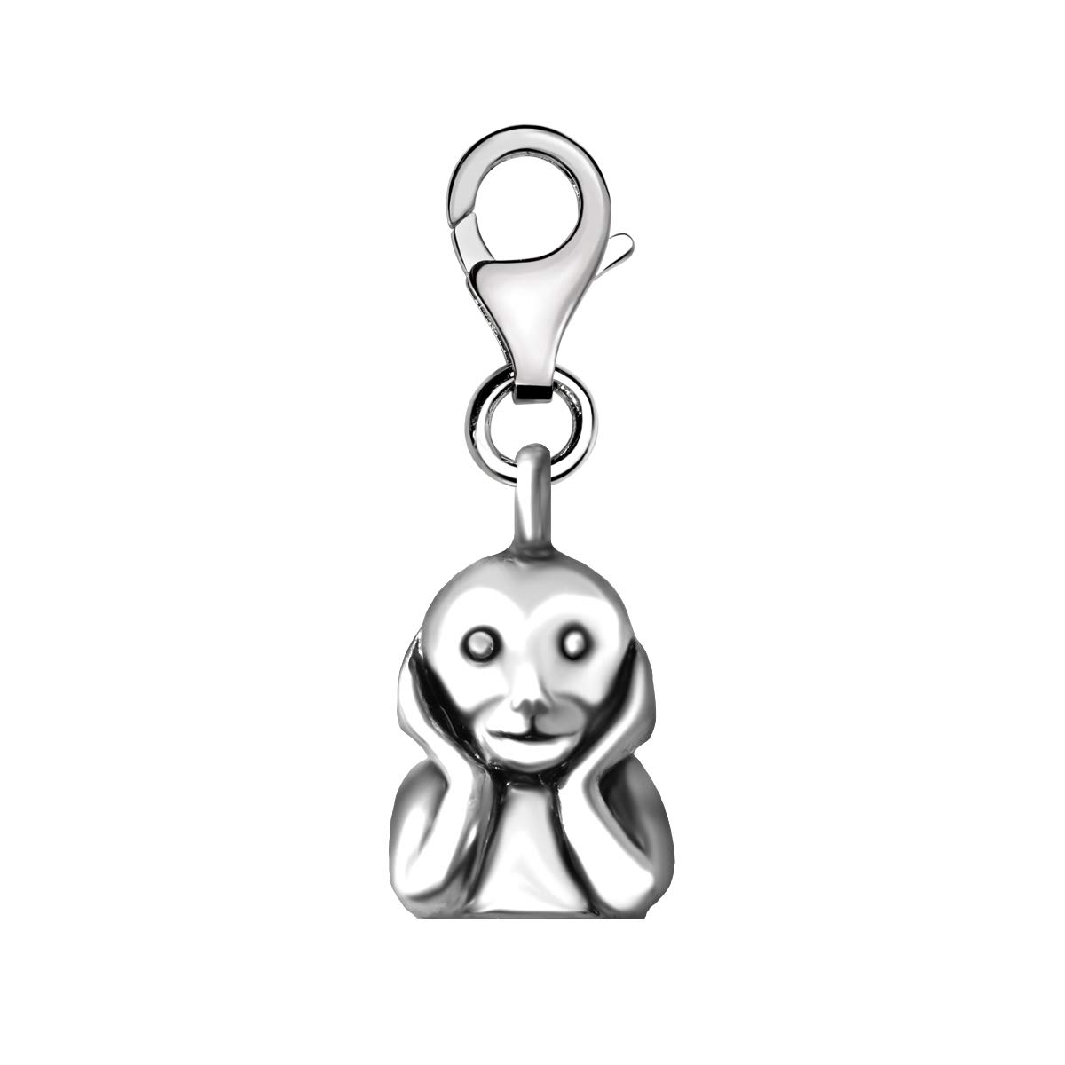 Quiges 3D Cover Ears Monkey Head Clip On Charm Pendant Silver Plated Women's Jewellery