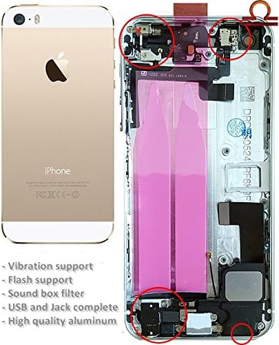 New Apple iPhone 5S Champagne Gold/White Color Full Assembled Housing with Back Logo Cover Mid Frame Replacement Posterior with Small Parts Installed