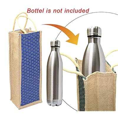 VANYA HANDICRAFT COLLECTION Jute Water Bottle Bag with Handles (Blue and Red) - Pack of 2