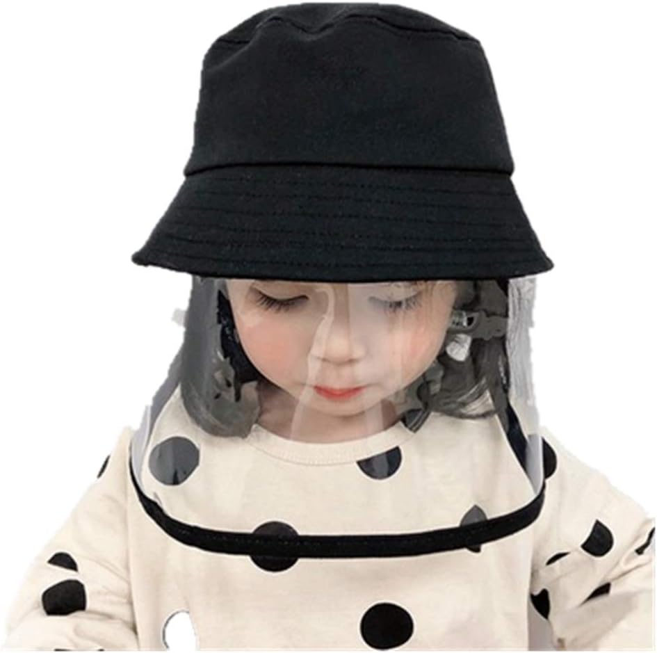 Kids Bucket Eye Protective Hat Safety Facial Outdoor Boonie Fisherman Hat Detachable Anti-Saliva Anti-Spitting Boy Girls Black
