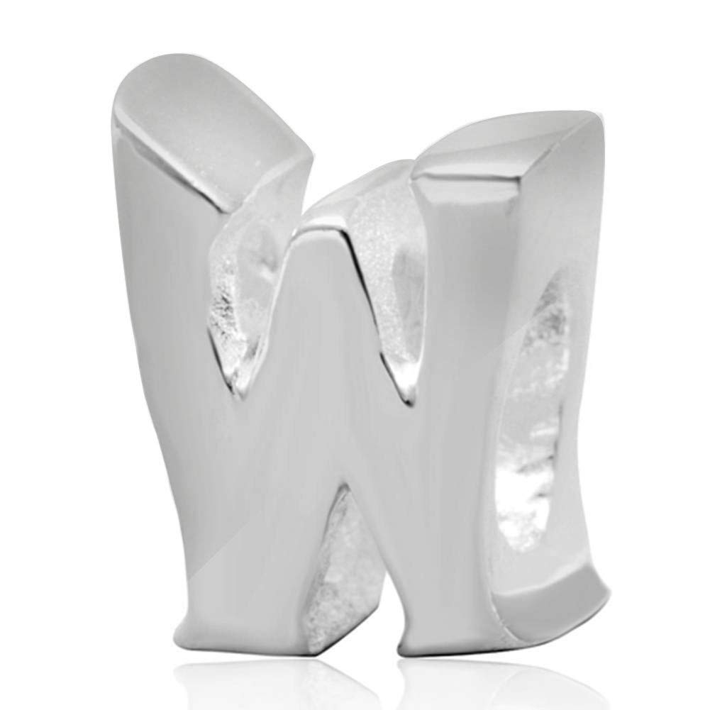 925 Sterling Silver Beads Alphabet Charms Letter Initial W Charm Anniversary Charm Words Charm fits Pandora Charms Bracelet (W)