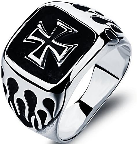 Stainless Steel Black Iron Crusader Cross Ring (7)
