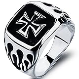 Stainless Steel Black Iron Cross Fire Ring (8)
