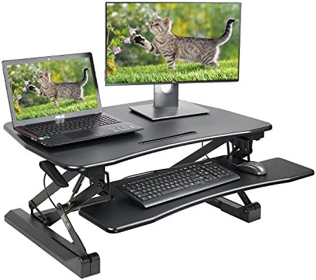 Dimivor Height Adjustable Standing Desk Converter - 36" Wide Platform Sit Stand Desk Computer Workstation (Black)