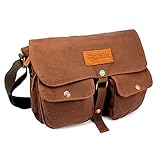 GEARONIC TM Men's Vintage Canvas Leather Messenger Bag Satchel School Military Shoulder Crossbody Hiking - Coffee