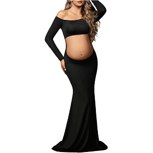 SweatyRocks Women's Maternity Dress for Photoshoot Off The Shoulder Dresses | Long Sleeve Cut Out Long Dress, Fishtail Maxi D