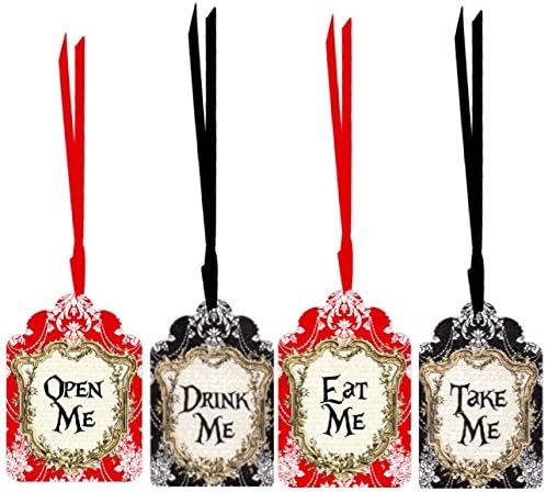 20 black or red eat me, drink me, take me, open me party tags