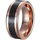 MNH Tungsten Wedding Band for Men 8mm Rose Gold Plated Black Carbon Fiber Inlay Beveled Edge