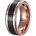 MNH Tungsten Rings for Men Wedding Band 8mm Rose Gold Plated Black Carbon Fiber Inlay Beveled Edge