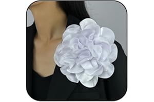 BIKE8 Dainty Satin Fabric Rose Flower Brooches 7.5in Extra Large Big Camellia Flower Brooches Lapel Pins for Women Wedding Party Dance Dress Clothes Accessories