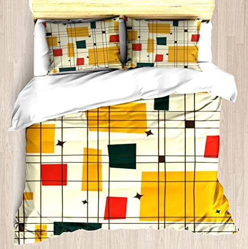 KANGSEA Mid-Century Modern (Gold) Duvet Cover Set Unique Printed Exclusive Designed Pattern Comforter Bedding Cover Pillow Shams 3 Piece Bed Duvet Cover Queen/Full