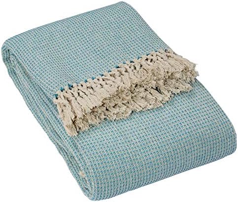 About Home Honey Comb 2 Tone Cotton Throw, Teal/Natural, Double