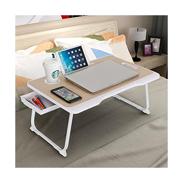 CHARMDI-Laptop-Bed-Table-Portable-Laptop-Bed-Tray-Table-Lap-DeskCouch-TableBed-DeskLaptop-Desk-Table-with-Handle-Desktop-Card-Slot-Cup-Slot-Side-Drawer-for-BedSofa-Gold CHARMDI Folding Laptop Bed Tables,Portable Laptop Stand for Bed,Laptop Table with Drawers,Foldable Legs and Reading…