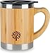 Stainless Steel & Bamboo Coffee Mug - Insulated Wooden Cup with Handle & Lid - Non-Spill On the Go - Keep Your Tea Hot Longer - Unique Gift for Men & Women - 13.5 oz / 400 ml