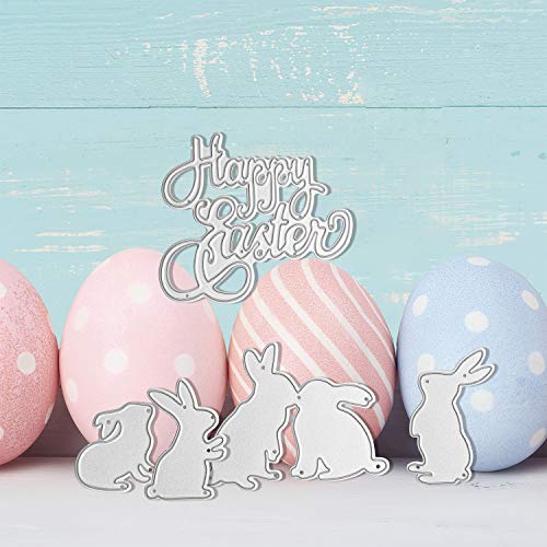 Tanlee 5 Pieces Happy Easter Rabbit Cutting Dies Bunny Metal Embossing Stencils Template for Paper DIY Craft Decoration - Thumbnail 5