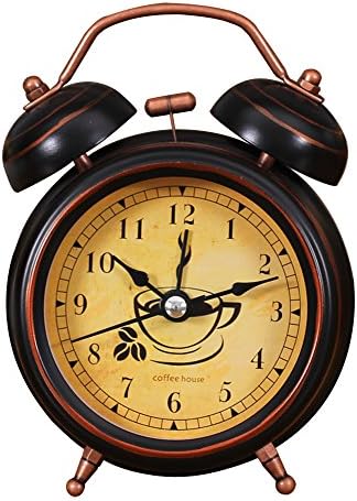 Foyou 3 Inch Mini Analog Quartz Non Ticking Metal Twin Bell Alarm Clock with Nightlight and Loud Sound ( Coffee )