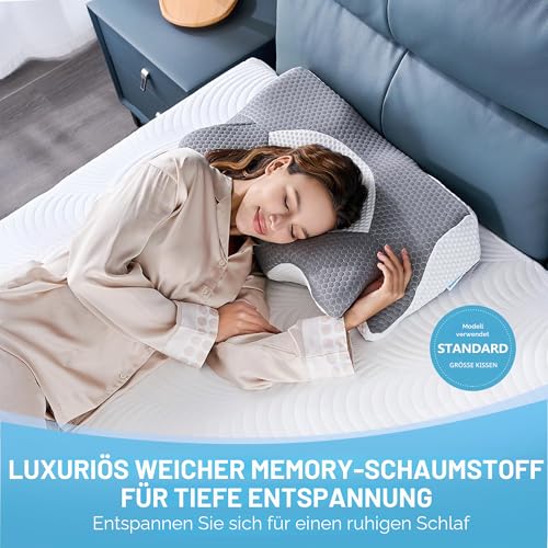 Elviros Orthopaedic Memory Foam Pillow, Side Sleeper Pillow, Neck Support Pillow, Ergonomic Sleeping Pillow for Shoulder Pain (64 x 12.5/10.5 x 38 cm)