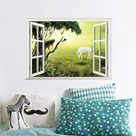 Miss Tian Ventana Caballo Blanco Hermoso En La Pradera Paisaje Árbol