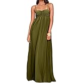 Myclotype Women's Plisse Dress Adjustable Spaghetti Strap Maxi Solid Party Wedding Guest Dresses