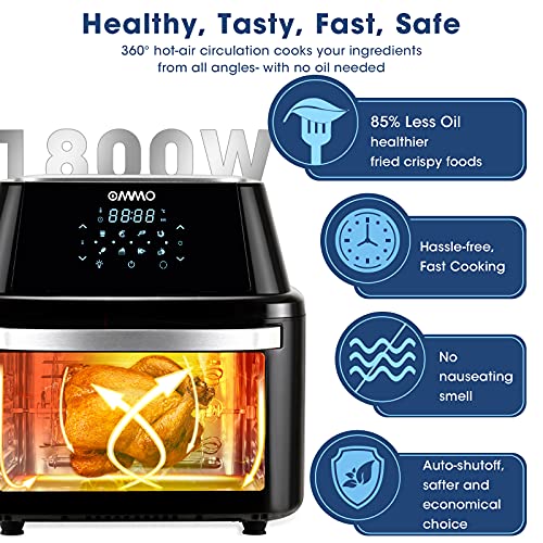 OMMO Air Fryer Oven, 17 Quarts 1800W Air Fryer Toaster Oven, 8 Presets