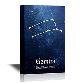 12 Zodiac Signs Constellation Canvas Wall Art - Gemini - Gallery Wrap Modern Home Art | Ready to Hang - 12x18 inches
