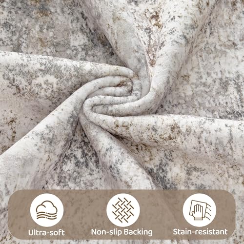 UERMEI 8x10 Area Rug Living Room Rugs - Washable Neutral Modern Abstract Soft Thin Large Rug Indoor Floor Non Slip Rug Carpet for Bedroom Under Dining Table Home Office Decor - Brown Grey
