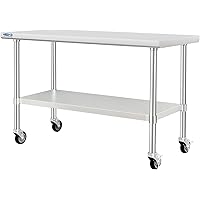 HARDURA Stainless Steel Table with Wheels 24 x 60 Inches Kitchen Prep Table Heavy Duty Stainless Steel Workbench with Glvaniz