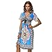 Weixinbuy Women Boho Floral Short Sleeve Sundress V-Neck Mini Dress Skirt