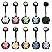 BodyJ4You 10PC Belly Button Rings Double Multicolor CZ Crystals Black Steel 14G Navel Bar Curved Banana Barbell Body Gauge Piercing Jewelry Women Girl Teen