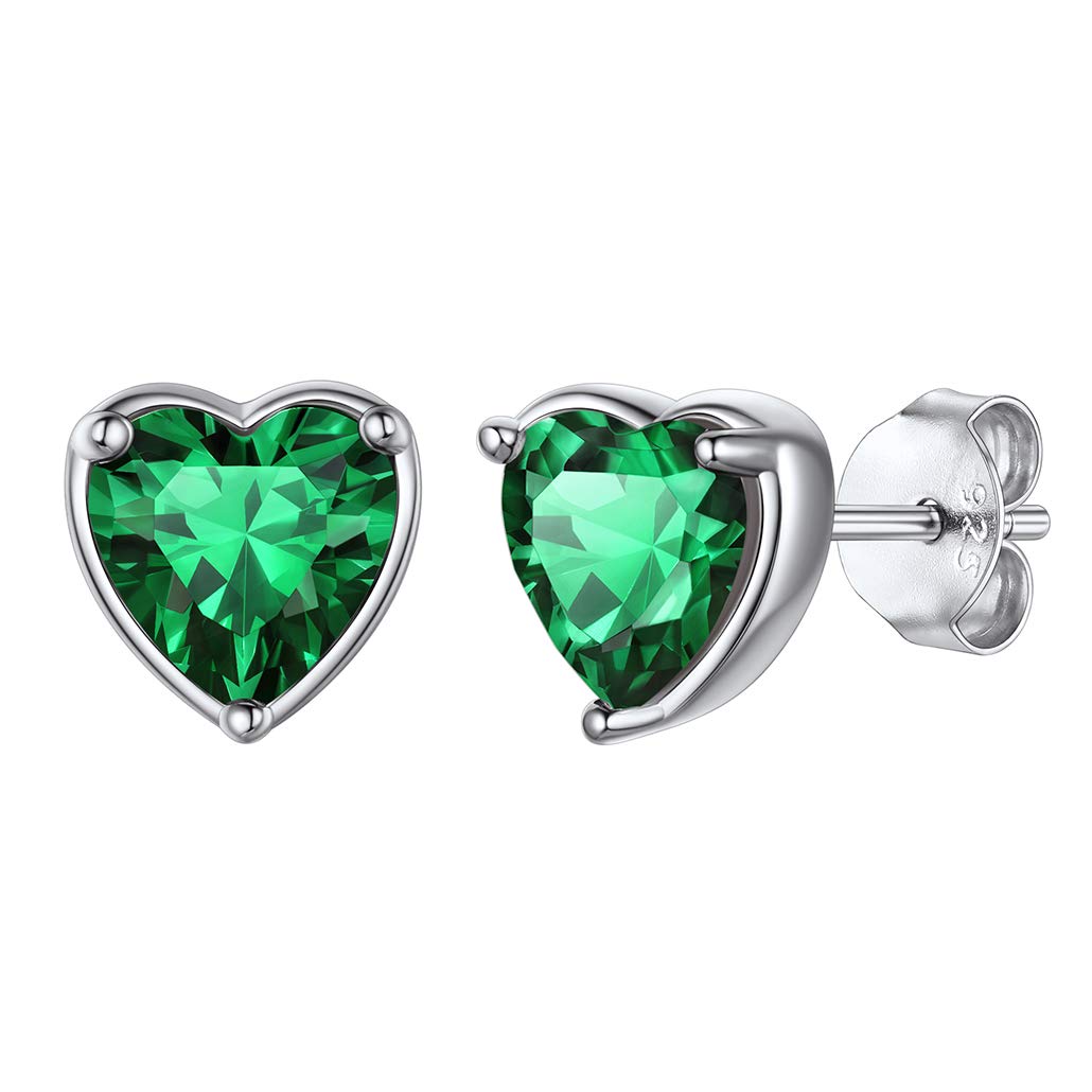 Silvora Sterling Silver Heart Stud Earrings for Women with Cubic Zirconia Birthstone Hypoallergenic Jewellery Gifts for Ladies Mum Girls